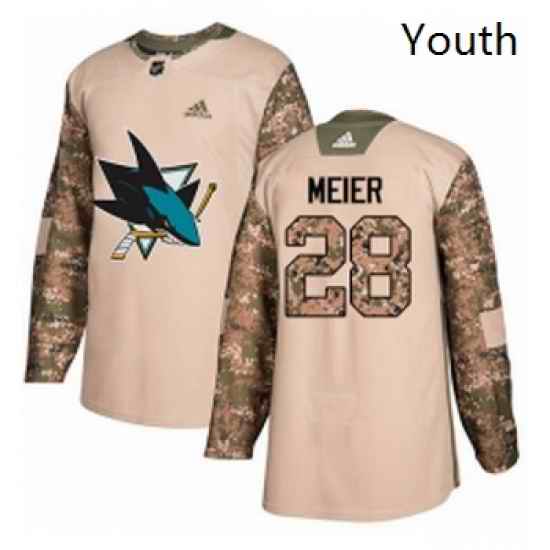 Youth Adidas San Jose Sharks 28 Timo Meier Authentic Camo Veterans Day Practice NHL Jersey